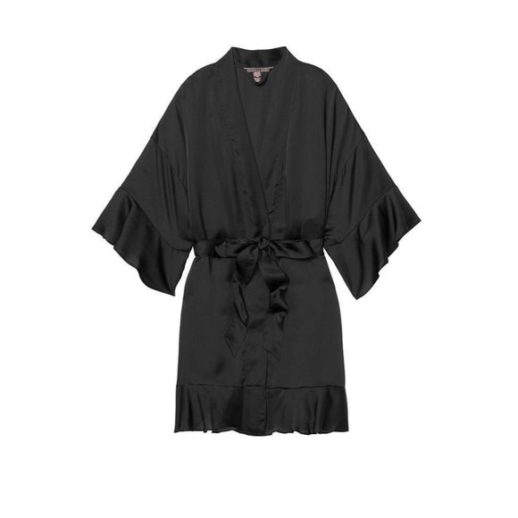 Victoria's Secret Flounce Satin Black Robe XS - Picture 6 of 7